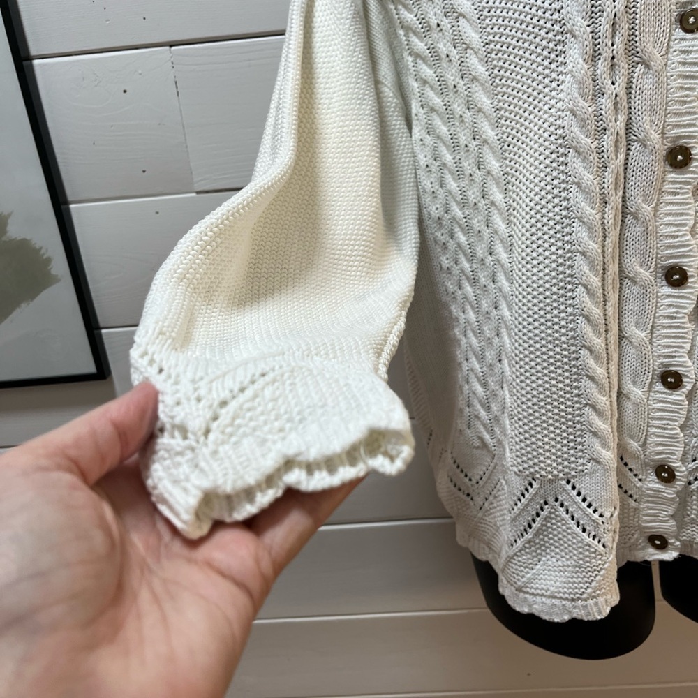 COTTON ROAD VINTAGE – White Cable Knit Cardigan – Oversized L - Picture 7 of 12